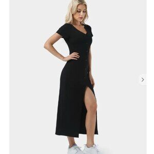 Halara Ribbed Knit V Neck Button Split Midi Chill Dress